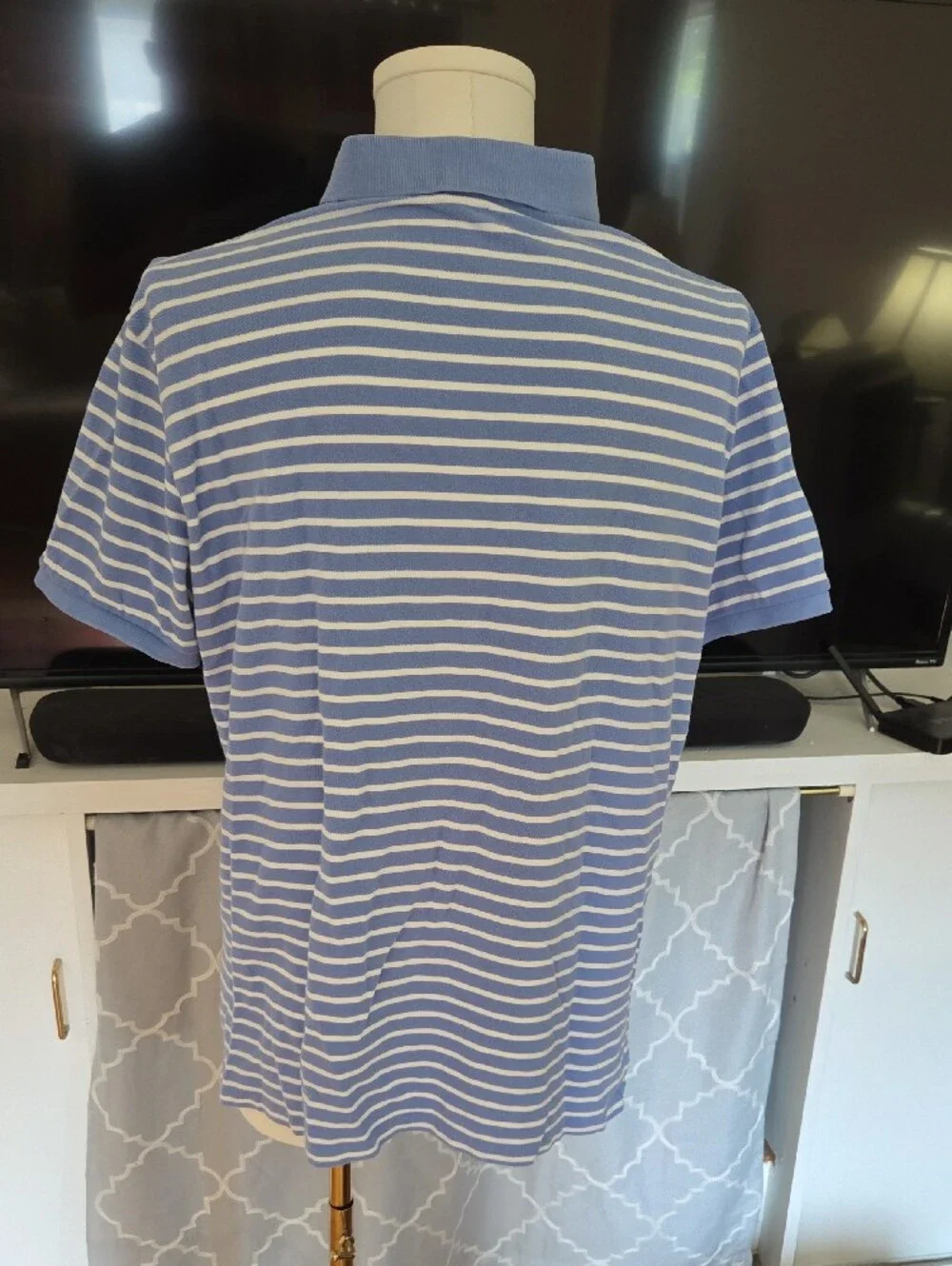 Polo by Ralph Lauren Blue & White Striped Polo with Red Pony